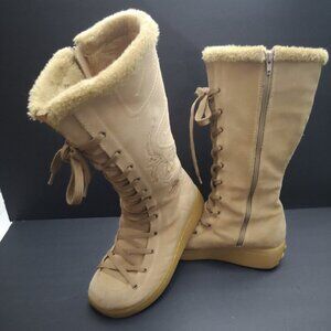 Tan Size 39(approx.8.5 US)side Zip Slight Wedge Faux Fur Suede Lined Boots